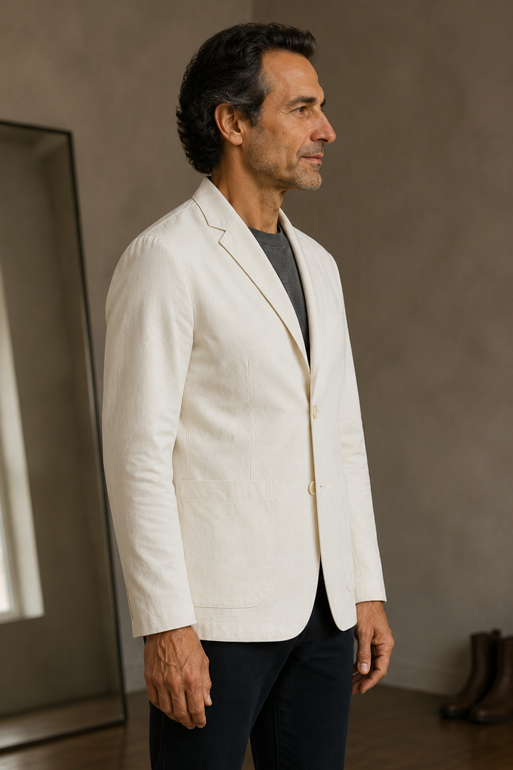 Cotton Single Breasted Notch Lapel Blazer - side