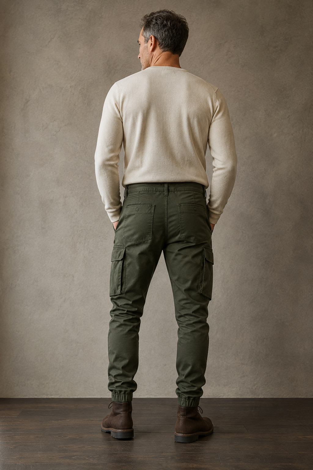 Army green slim fit cargo joggers back view