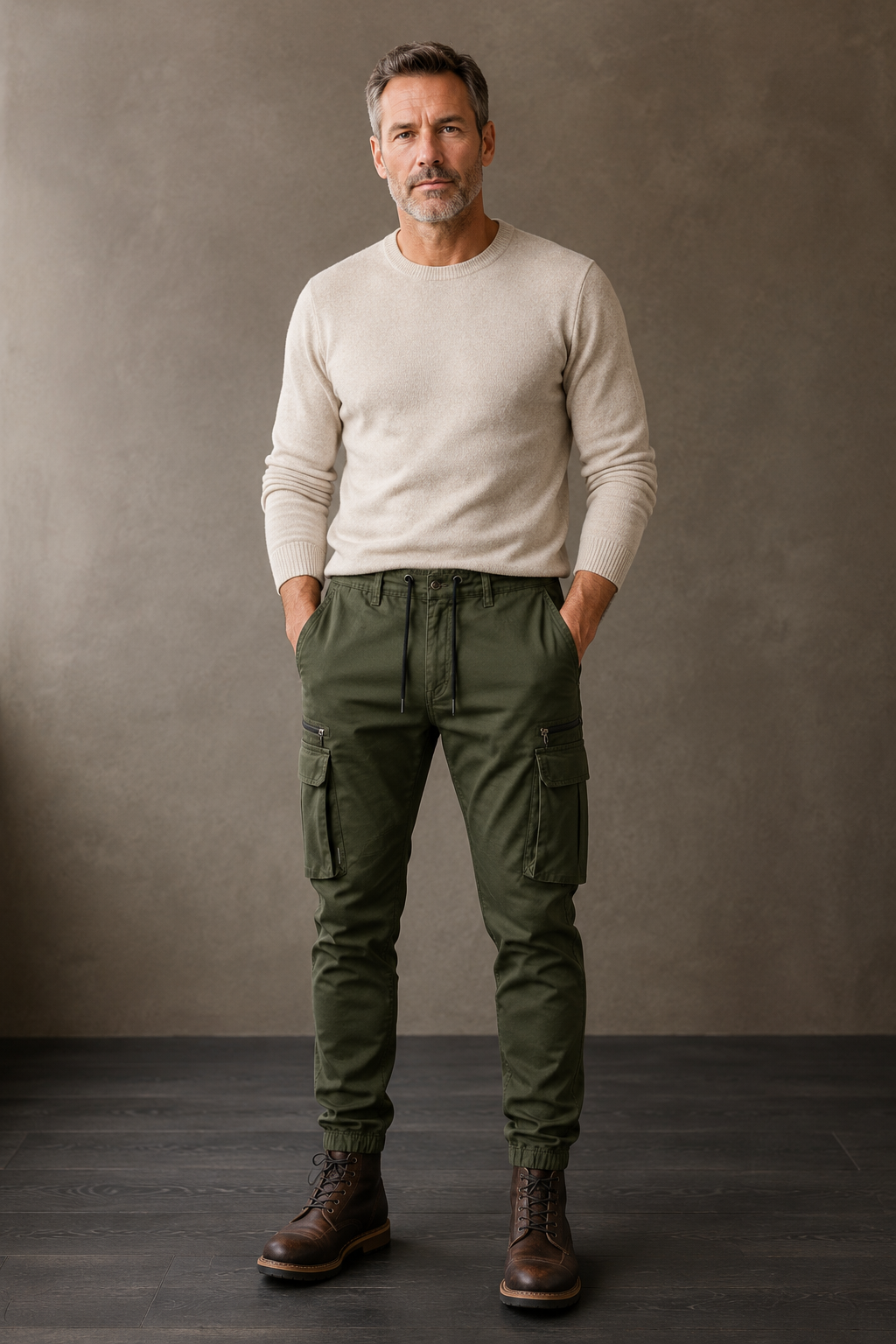 Army green slim fit cargo joggers front hero