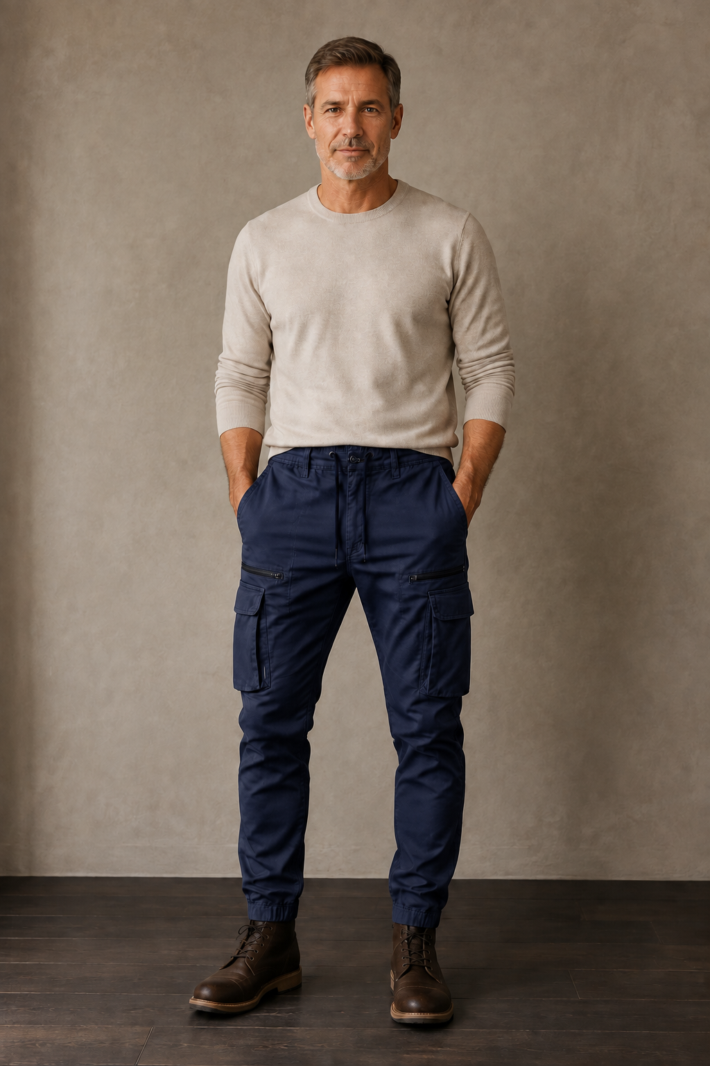 Navy slim fit cargo joggers front hero