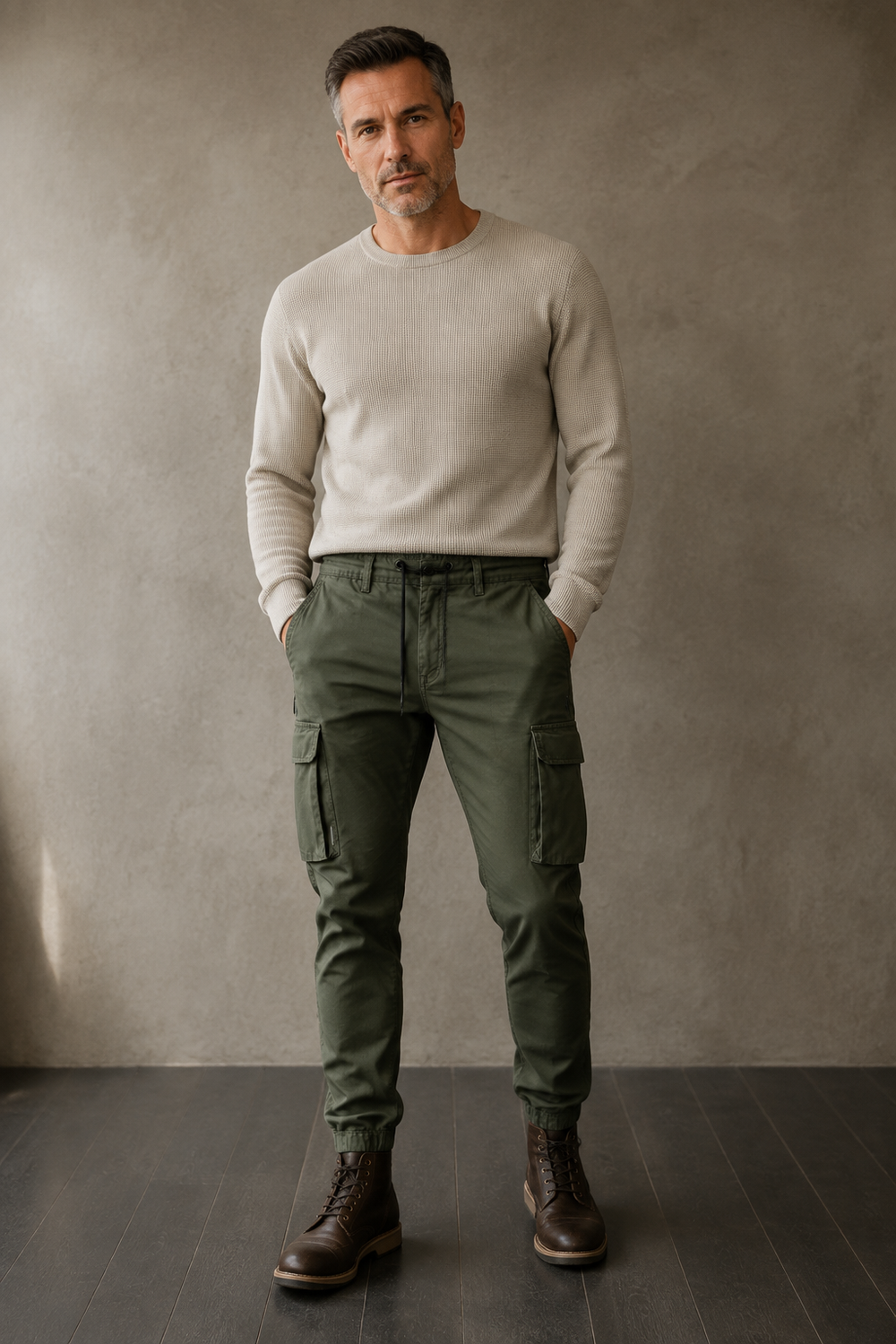 Army green slim fit cargo joggers waist to hem