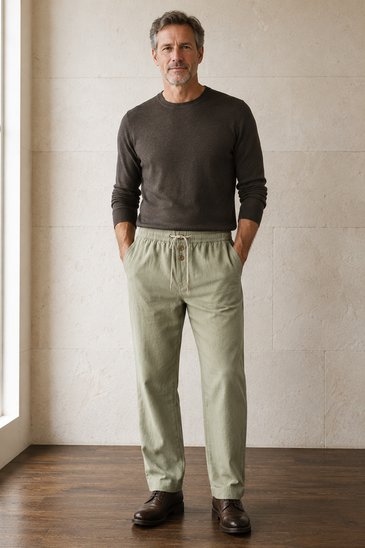 Olive cotton straight leg trousers front hero