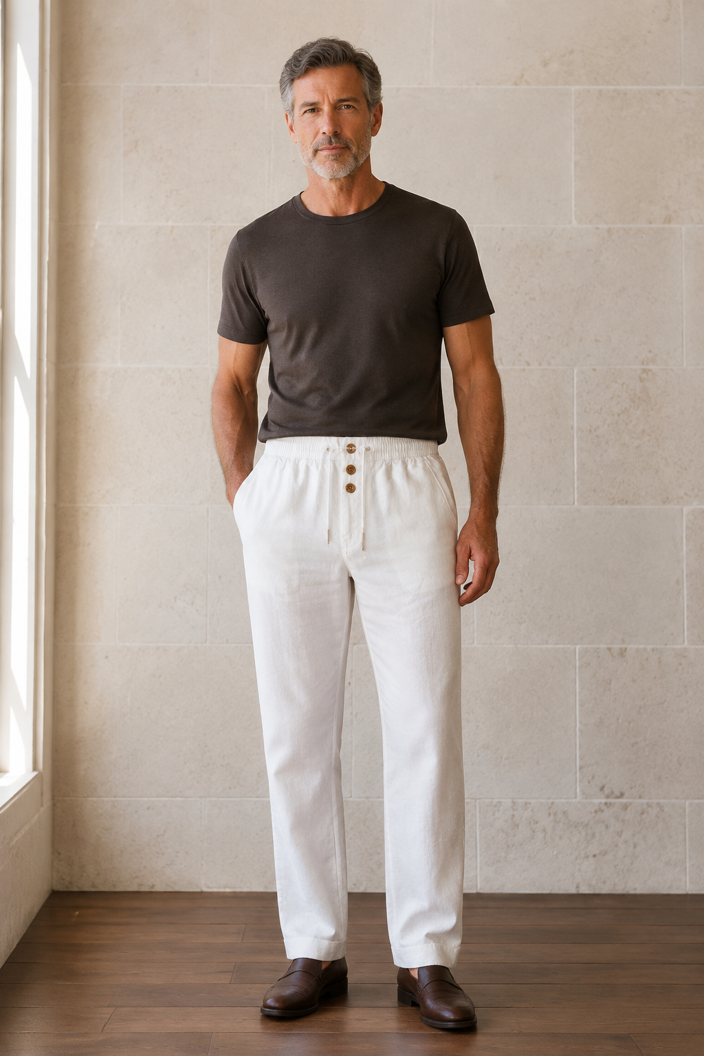White cotton straight leg trousers front hero