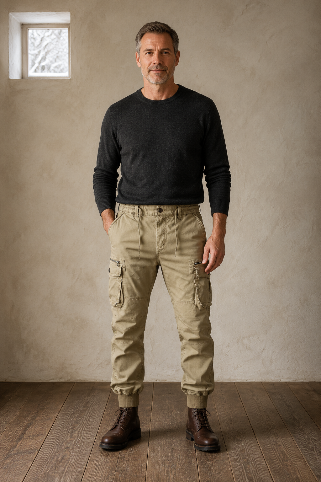 Cotton Utility Pocket Trousers in Olive – front hero