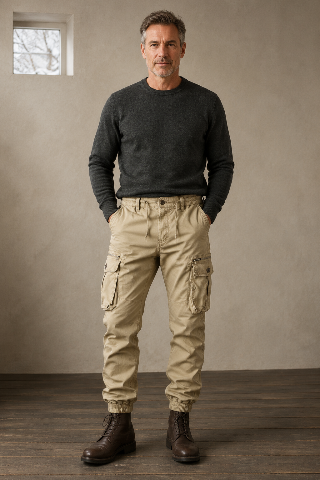 Cotton Utility Pocket Trousers in Olive – waist to hem
