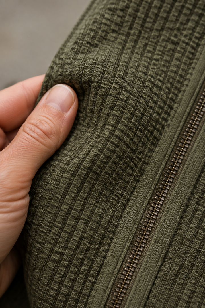 Cotton Waffle Knit Zip Hoodie - fabric close-up