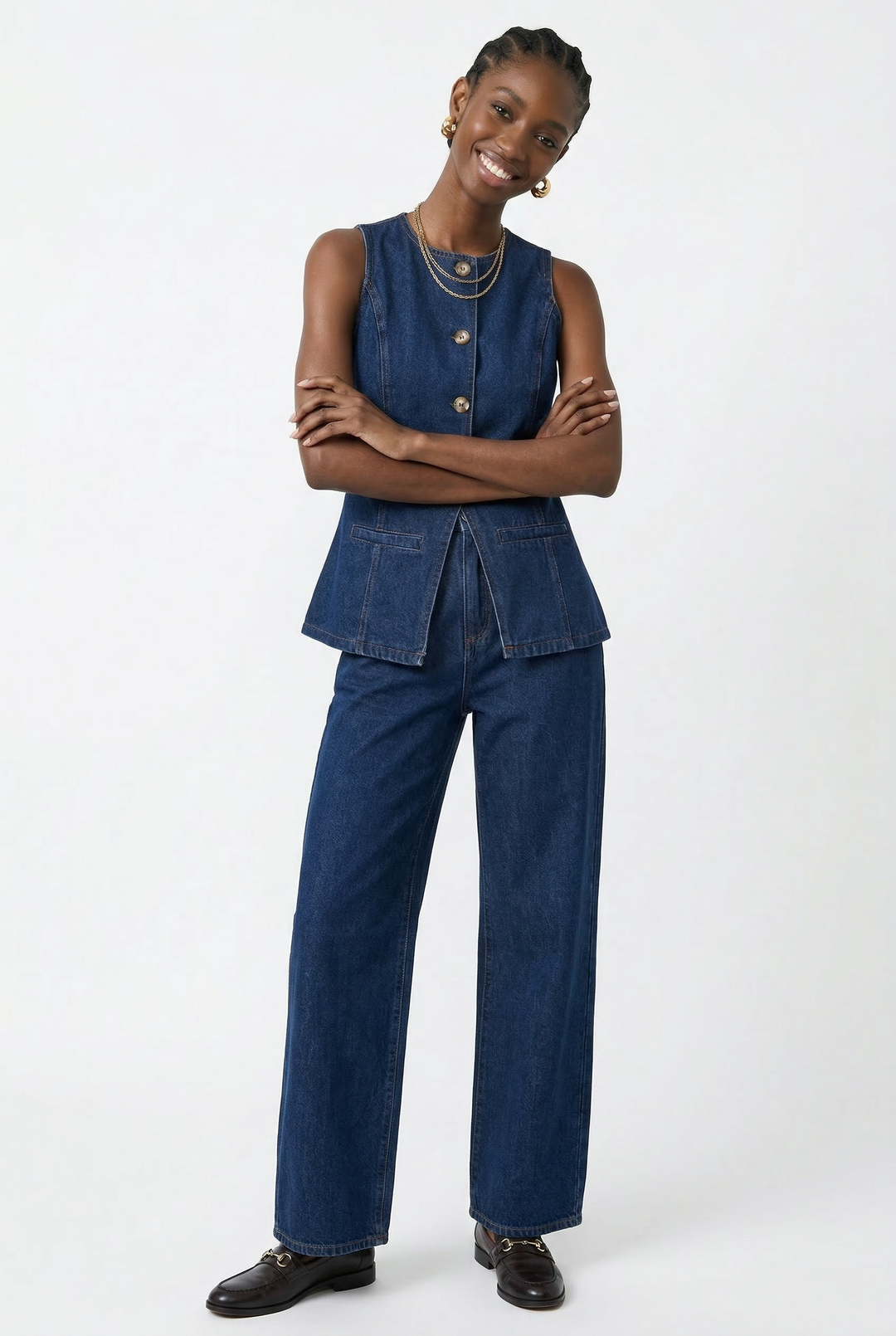 Desiree | 100% Cotton Denim Vest Set