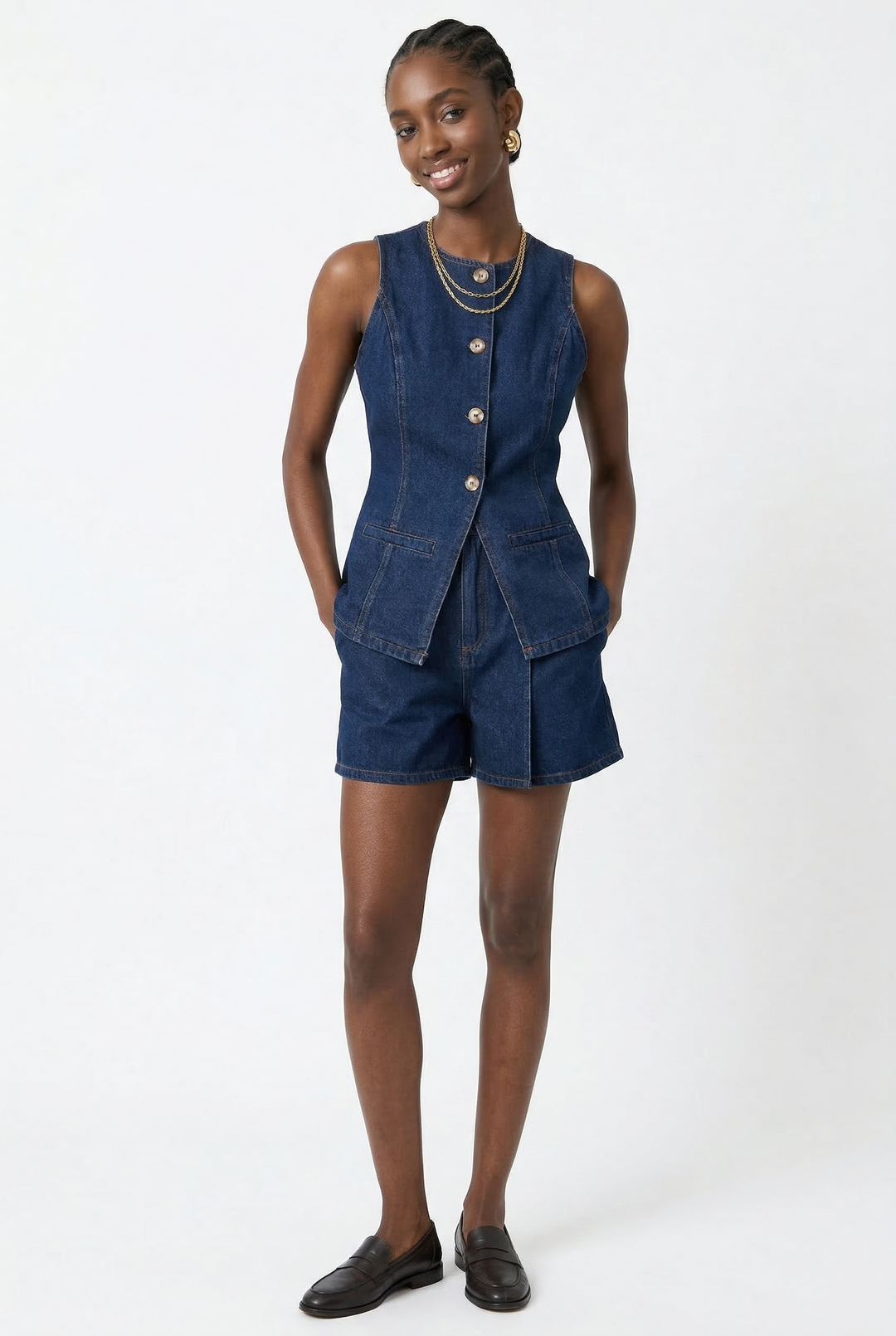 Desiree | 100% Cotton Denim Vest Set