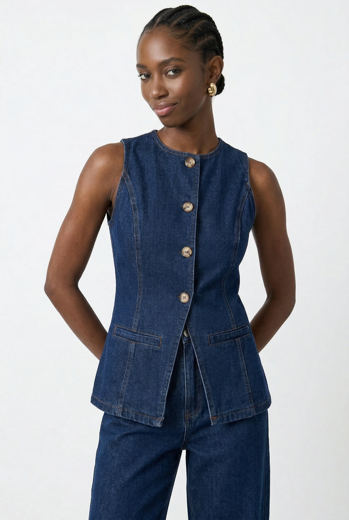 Desiree | 100% Cotton Denim Vest Set