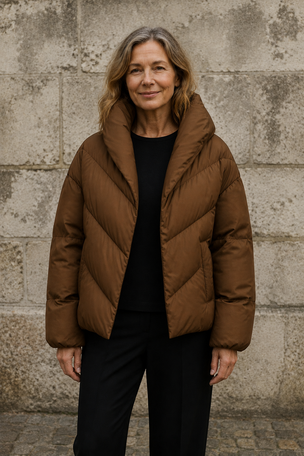 Cropped quilted down puffer jacket open