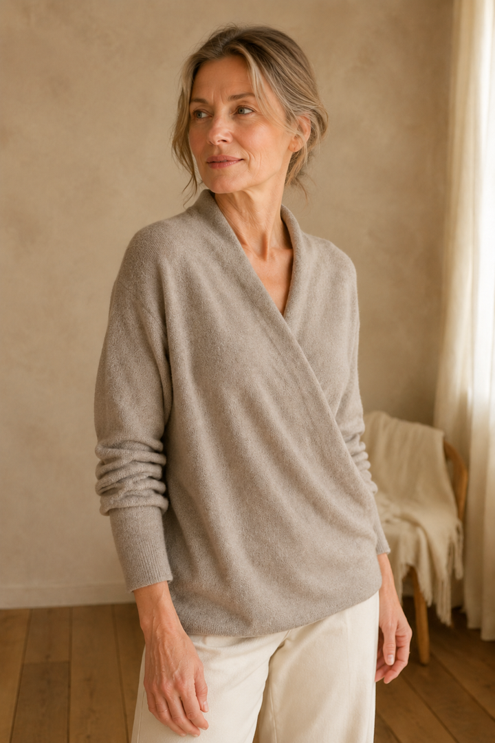 Crossed Wrap Sweater - Cafe