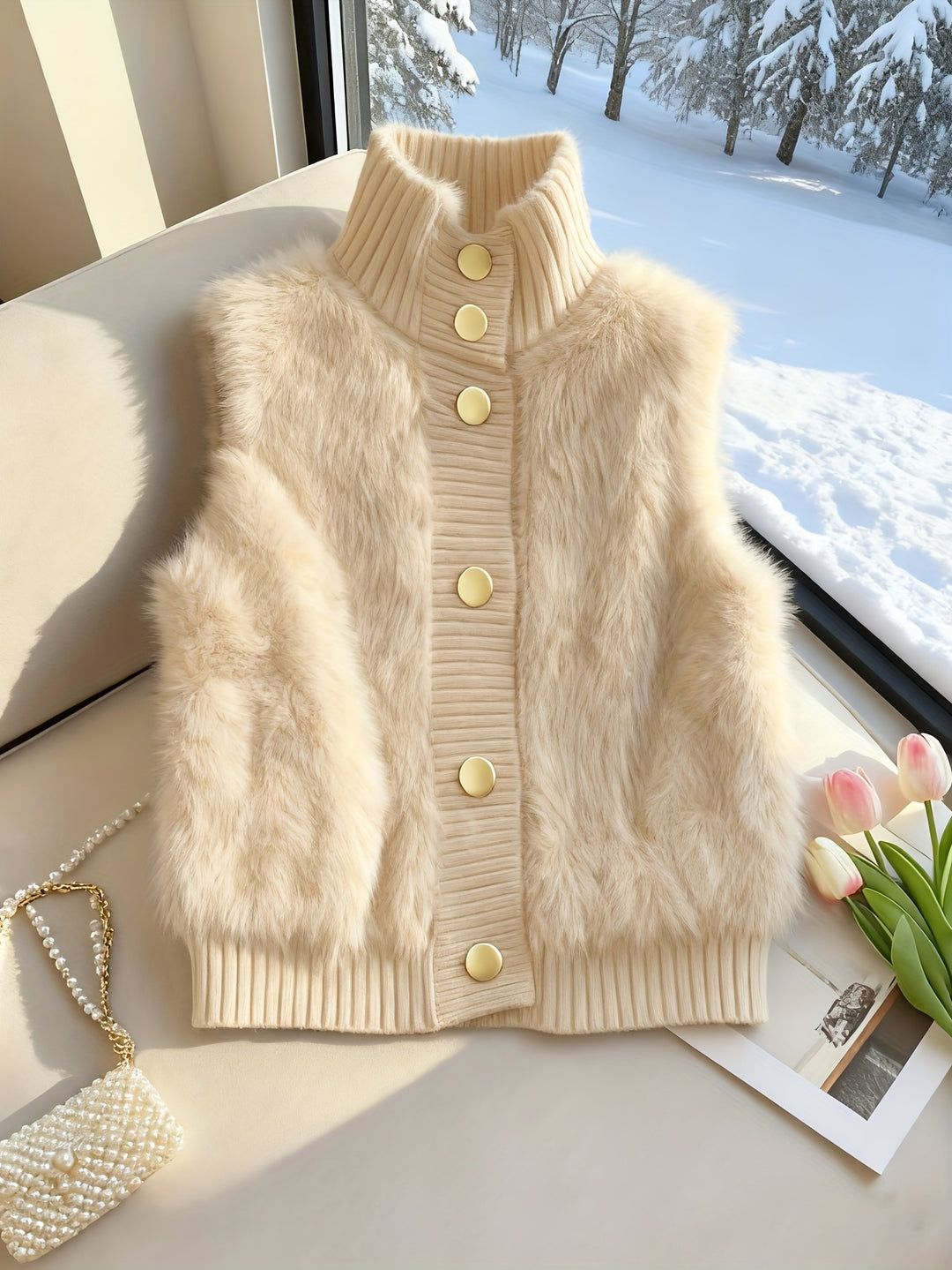 Ermeline | Faux Fur Stand Collar Vest