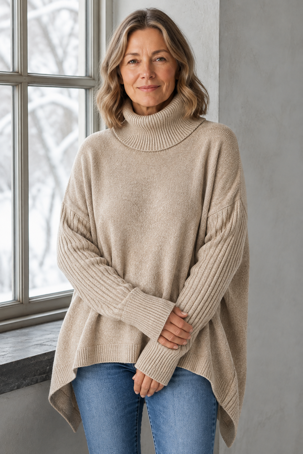 Deborah | Ribbed Turtleneck Sweater - Apricot