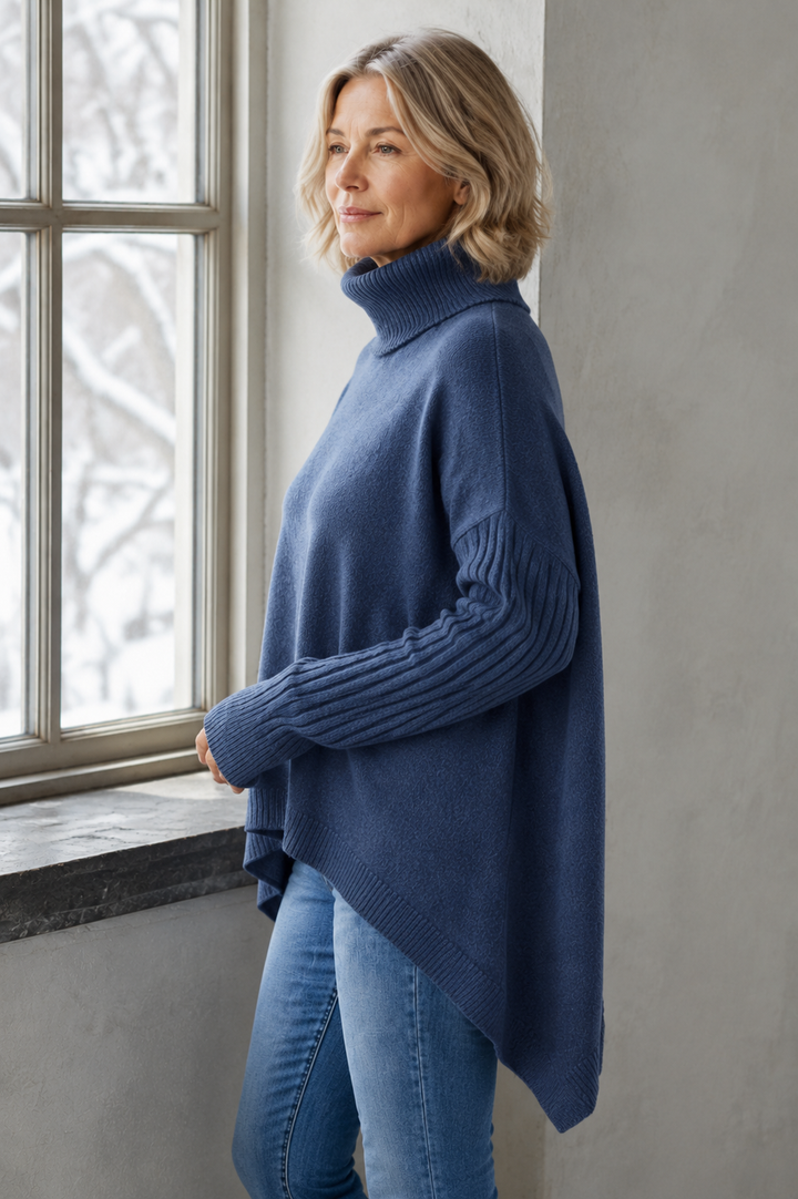 Deborah | Ribbed Turtleneck Sweater - Blue
