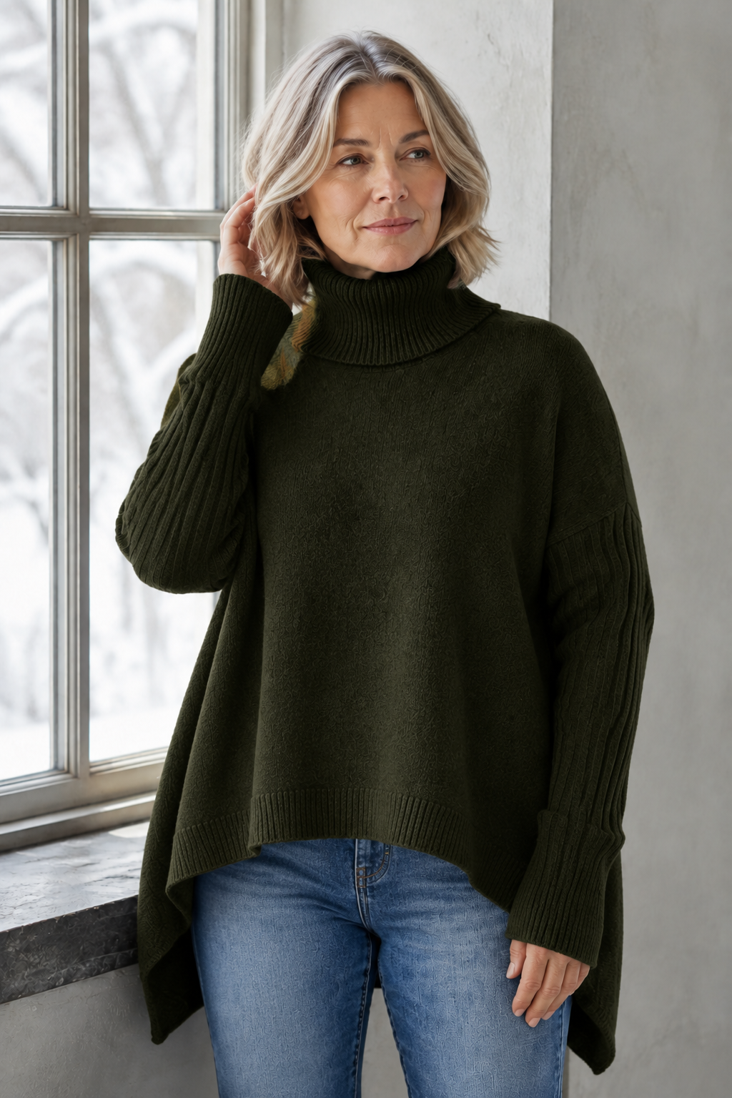 Deborah | Ribbed Turtleneck Sweater - Dark Green
