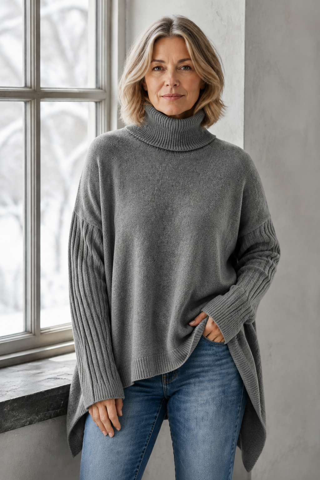 Deborah | Ribbed Turtleneck Sweater - Grey