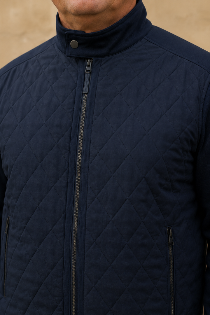 Diamond Quilted Stand Collar Jacket - material close-up