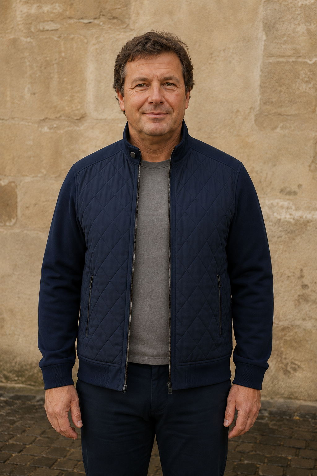 Diamond Quilted Stand Collar Jacket - hero open