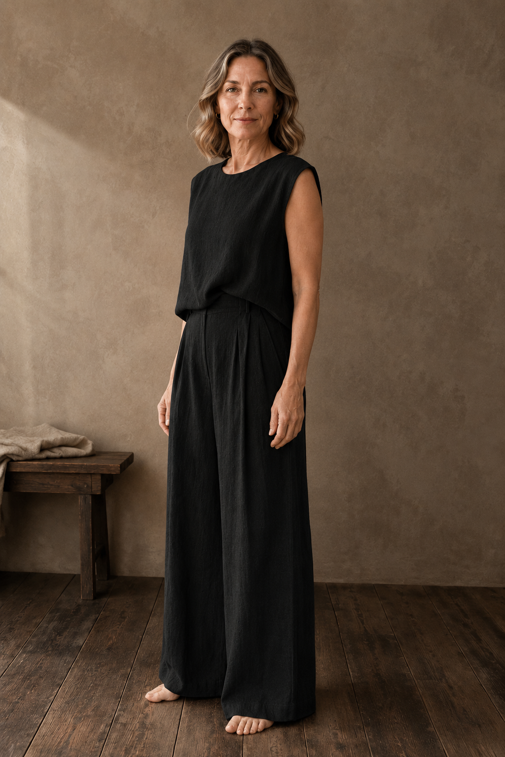 Donatienne | Tank and Wide Trouser Set - Black
