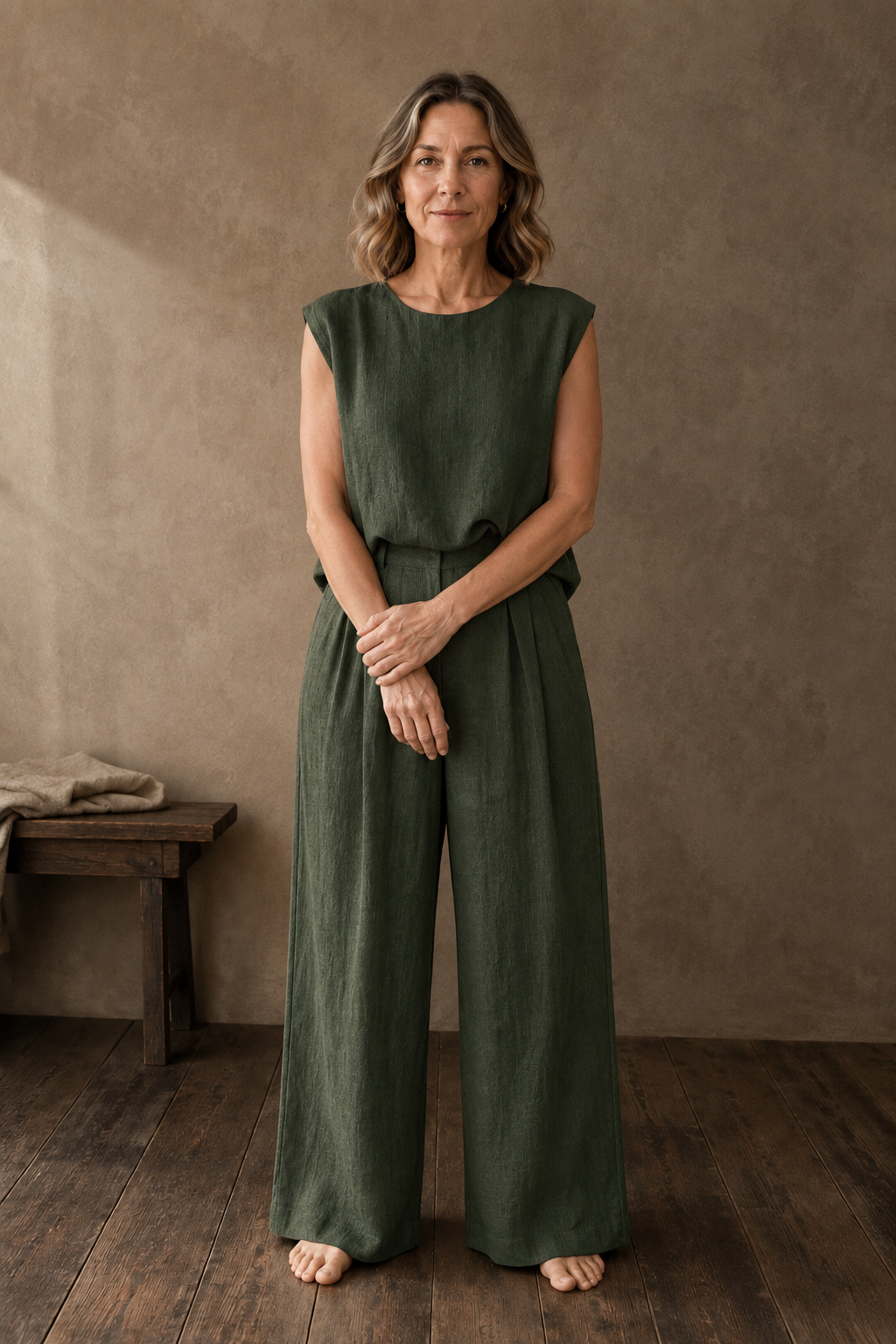 Donatienne | Tank and Wide Trouser Set - Forest Green