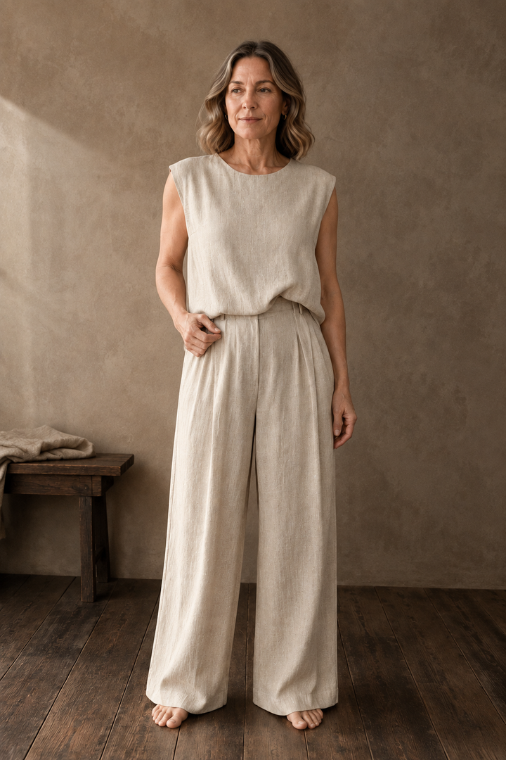 Donatienne | Tank and Wide Trouser Set - Natural Beige