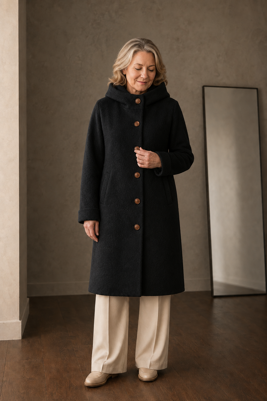 Dorothea | Cotton Blend Mid-Length Coat - Black