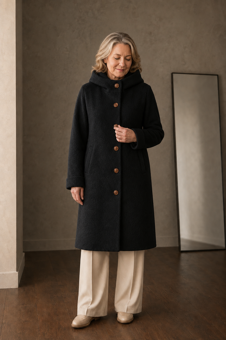 Dorothea | Cotton Blend Mid-Length Coat - Black