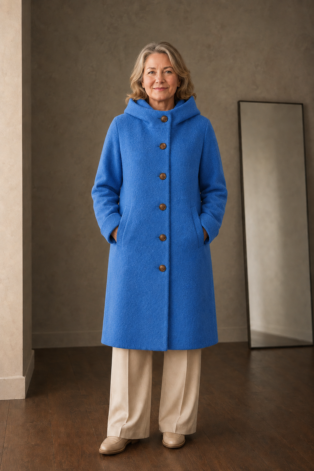 Dorothea | Cotton Blend Mid-Length Coat - Blue