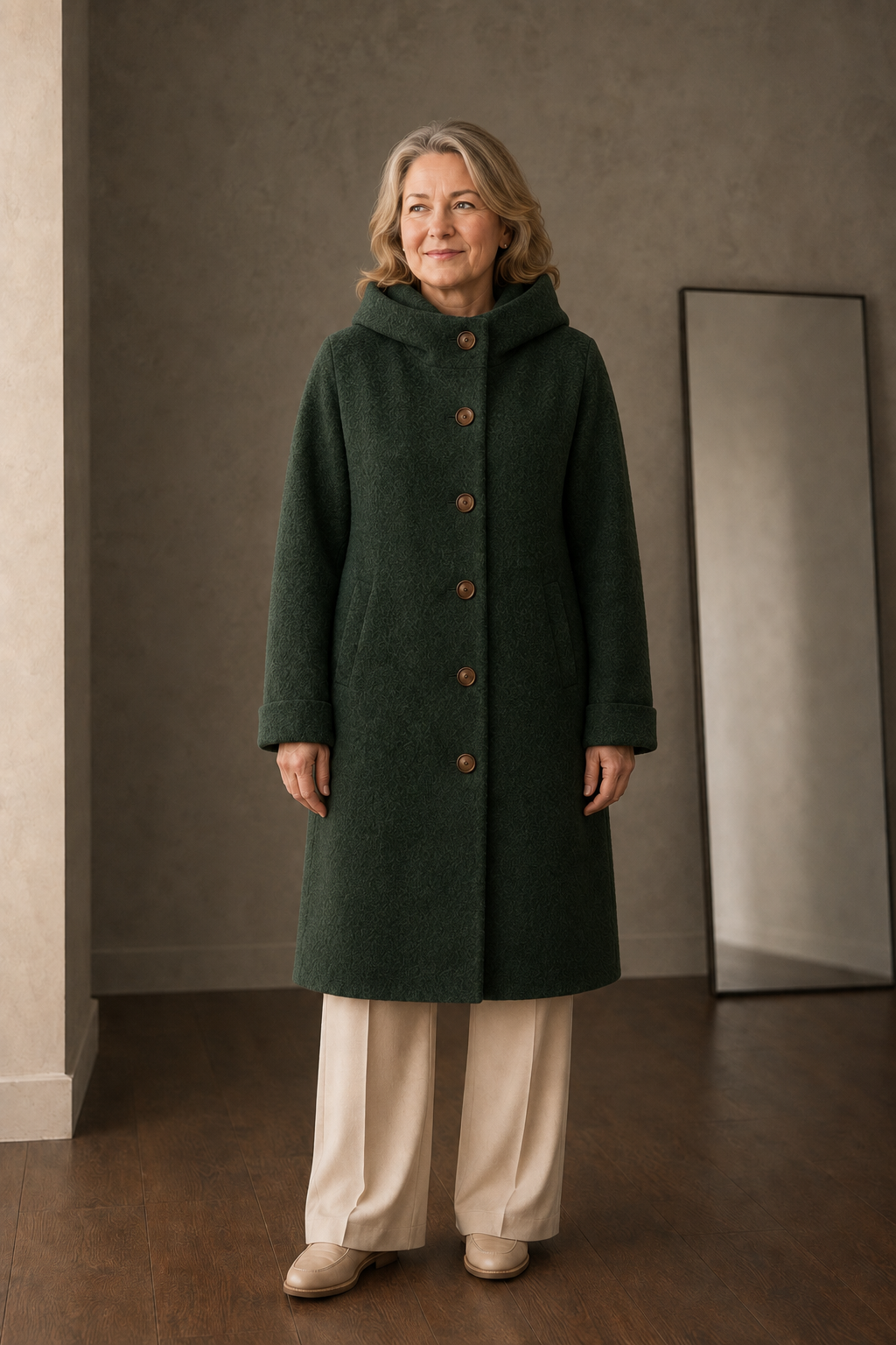 Dorothea | Cotton Blend Mid-Length Coat - Dark Green