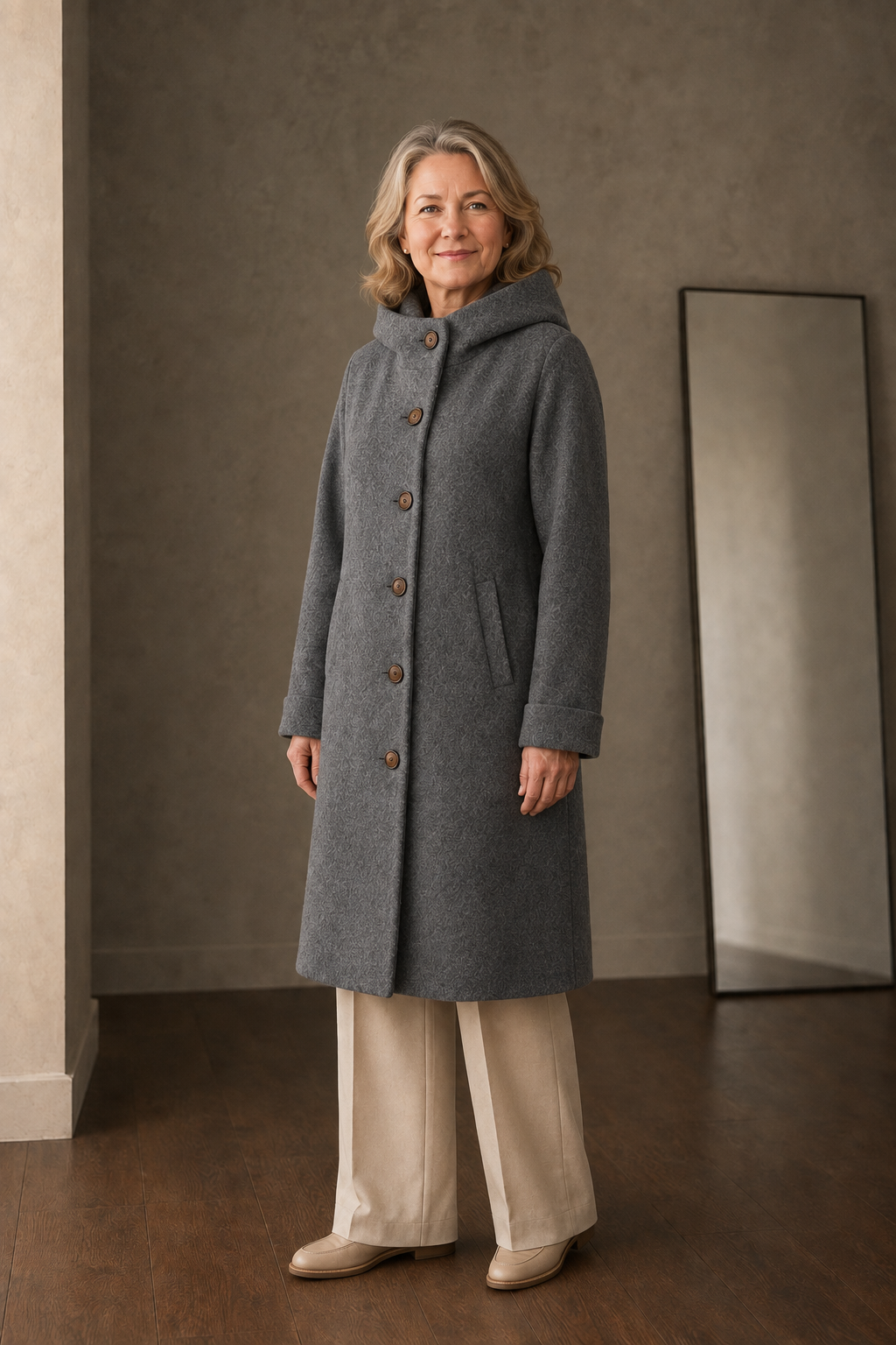 Dorothea | Cotton Blend Mid-Length Coat - Grey