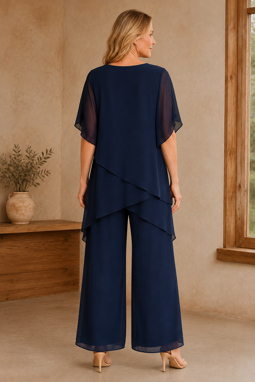 Draped Chiffon Palazzo Trouser Set - back view