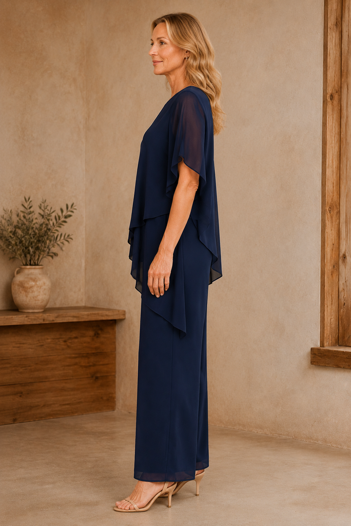 Draped Chiffon Palazzo Trouser Set - left side view