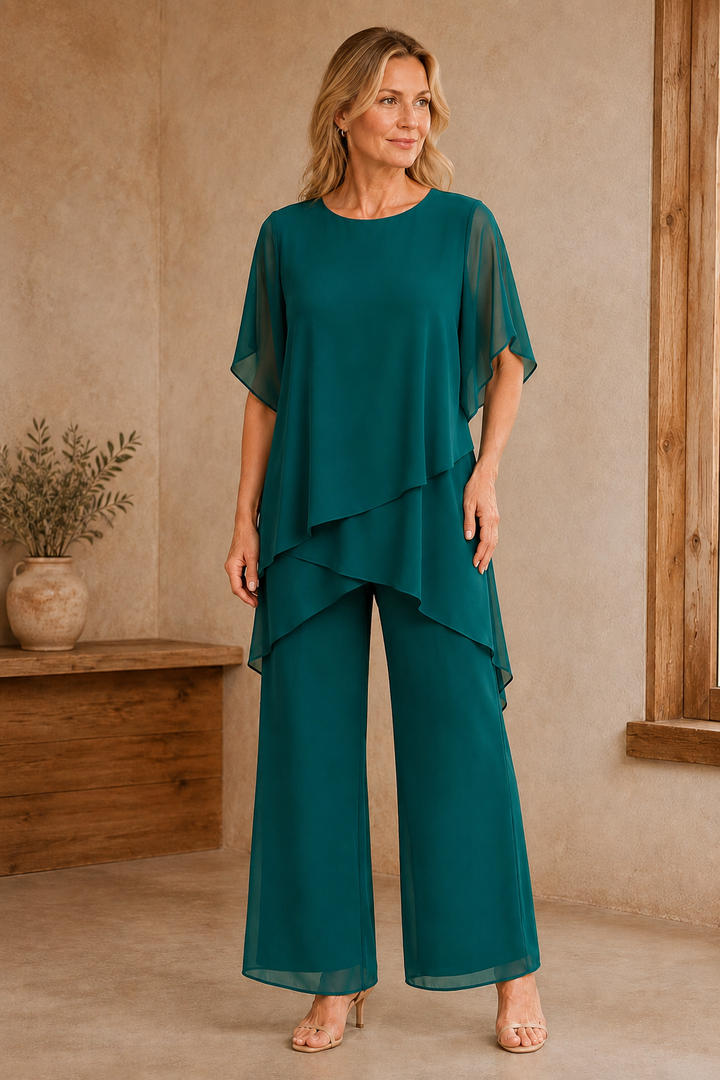 Draped Chiffon Palazzo Trouser Set - Green
