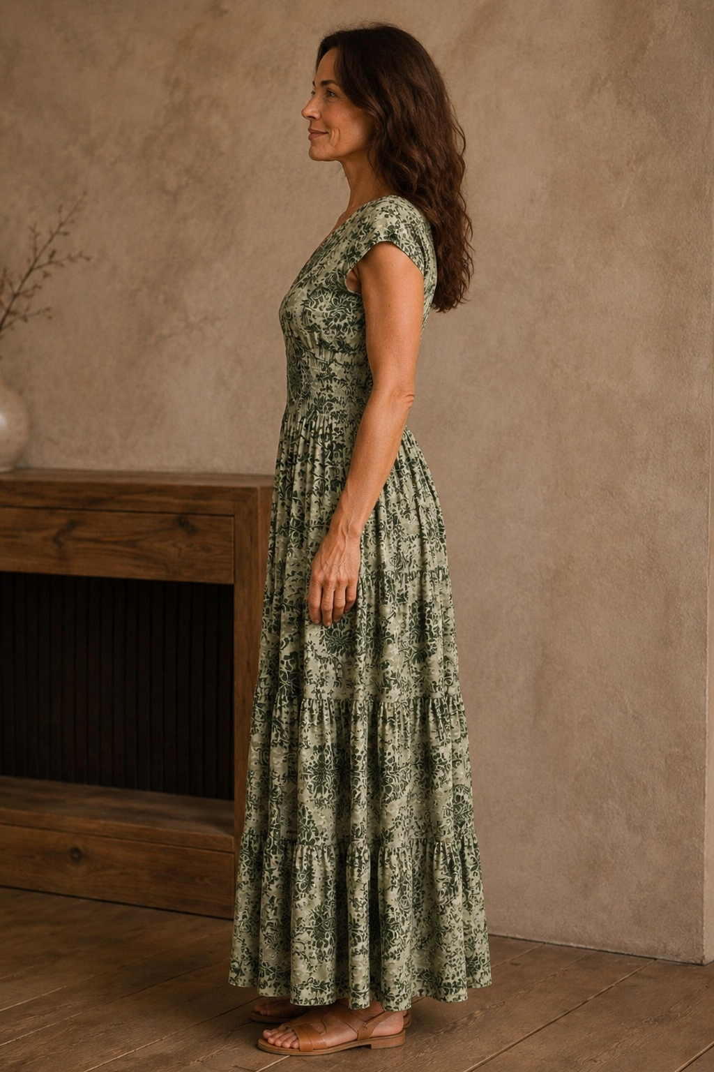 Patchwork Print Short Sleeve Maxi Dress - left side view