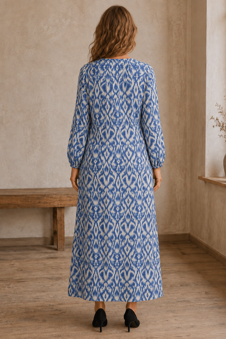 Long Sleeve Printed Maxi Dress - back view