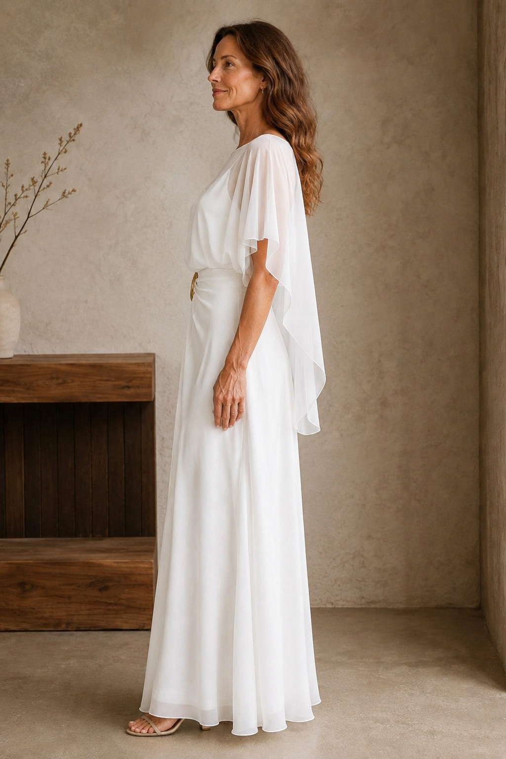 Sheer Overlay Column Dress - left side view