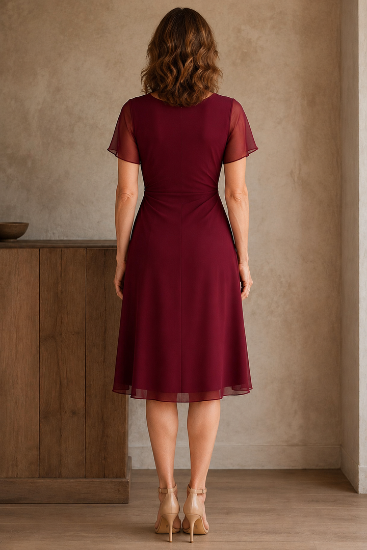 Gathered Waist Short Sleeve Dress - back view