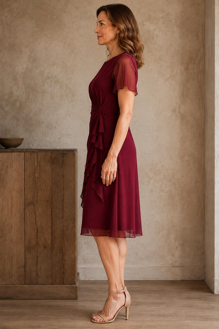 Gathered Waist Short Sleeve Dress - left side view