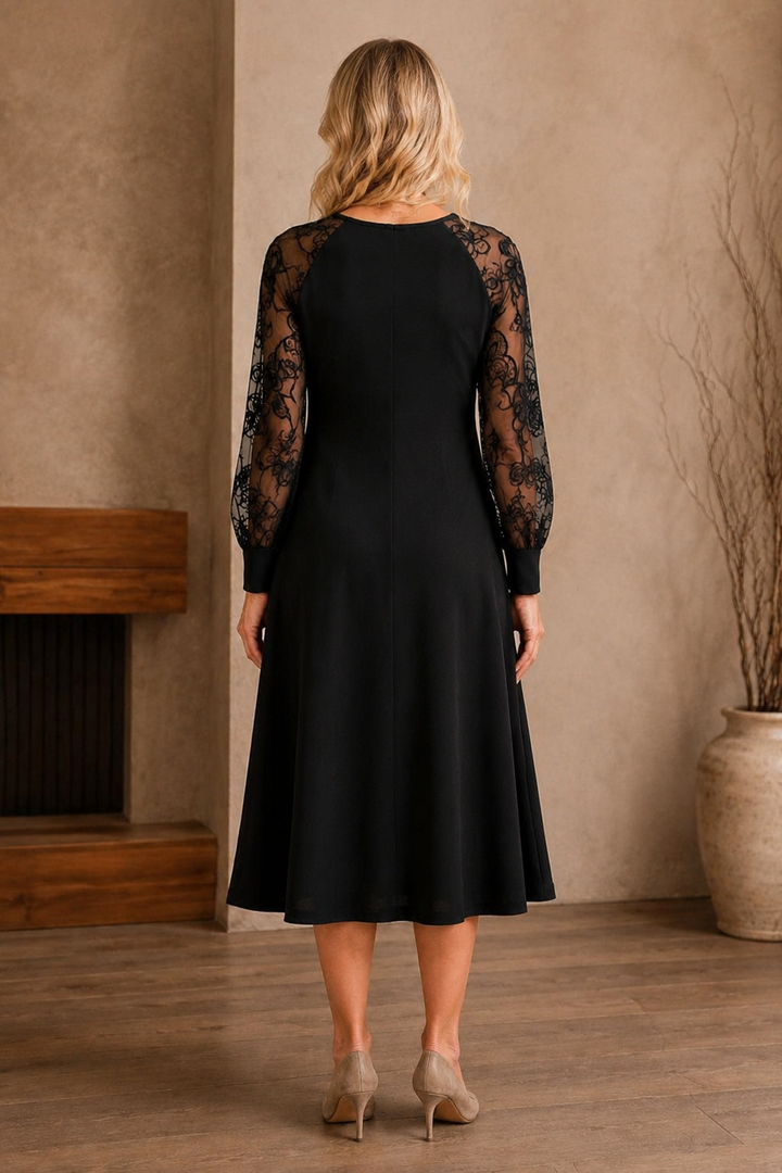 Lace Sleeve A-Line Dress - back view