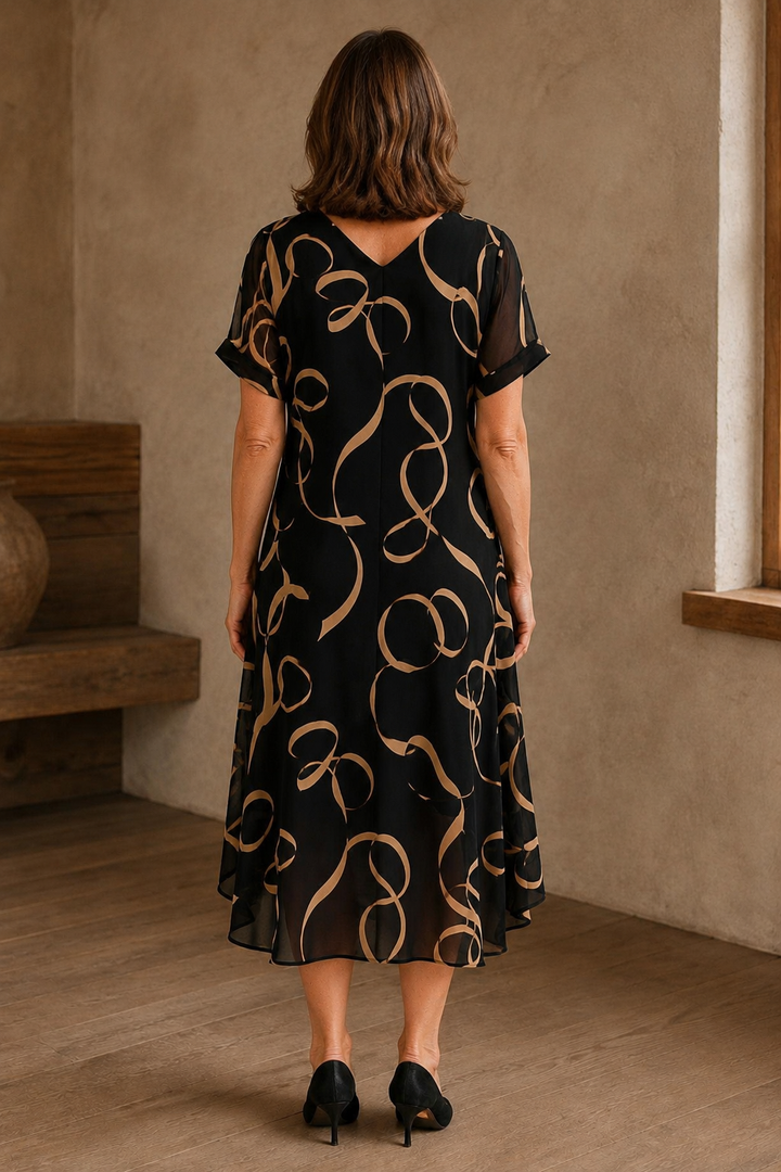 Abstract Print V Neck Dress - back view