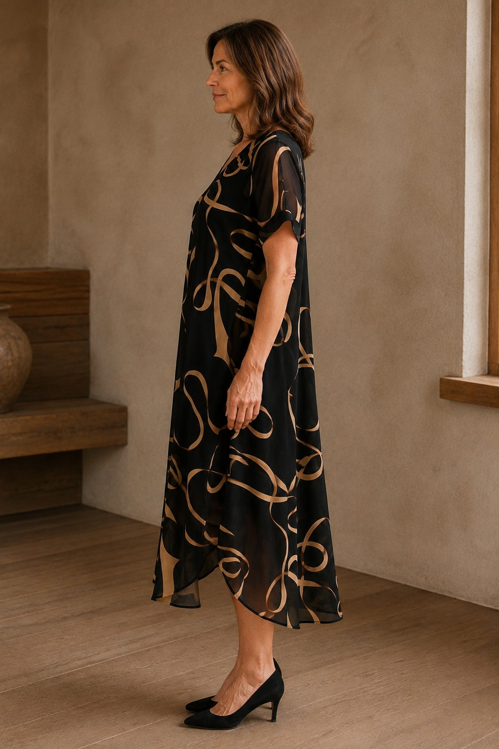 Abstract Print V Neck Dress - left side view