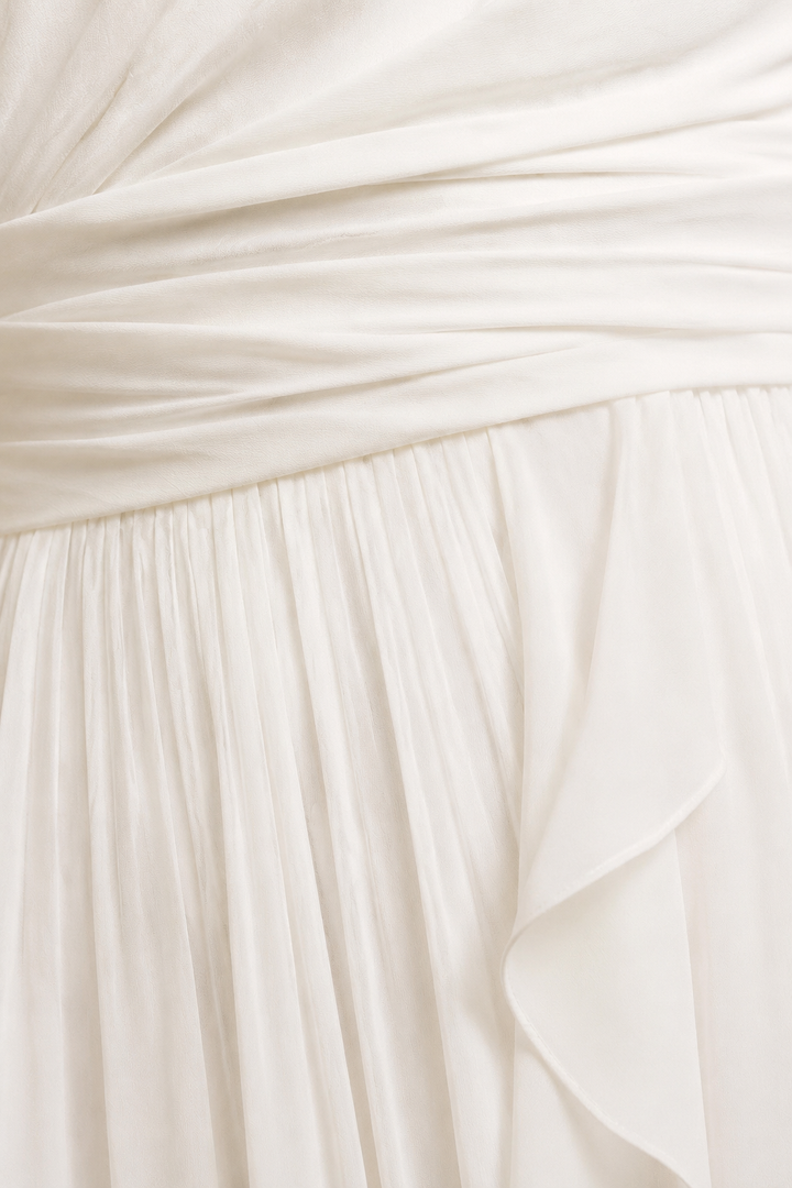 Draped Neck Pleated Midi Dress - fabric close-up