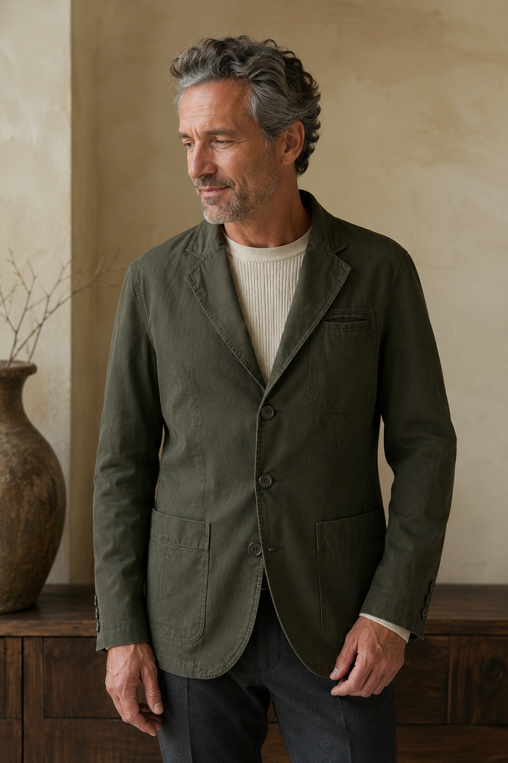 Green cotton three-button blazer color hero