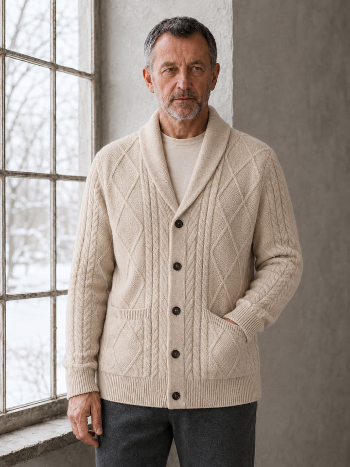 Wool Blend Shawl Collar Cardigan - Beige hero
