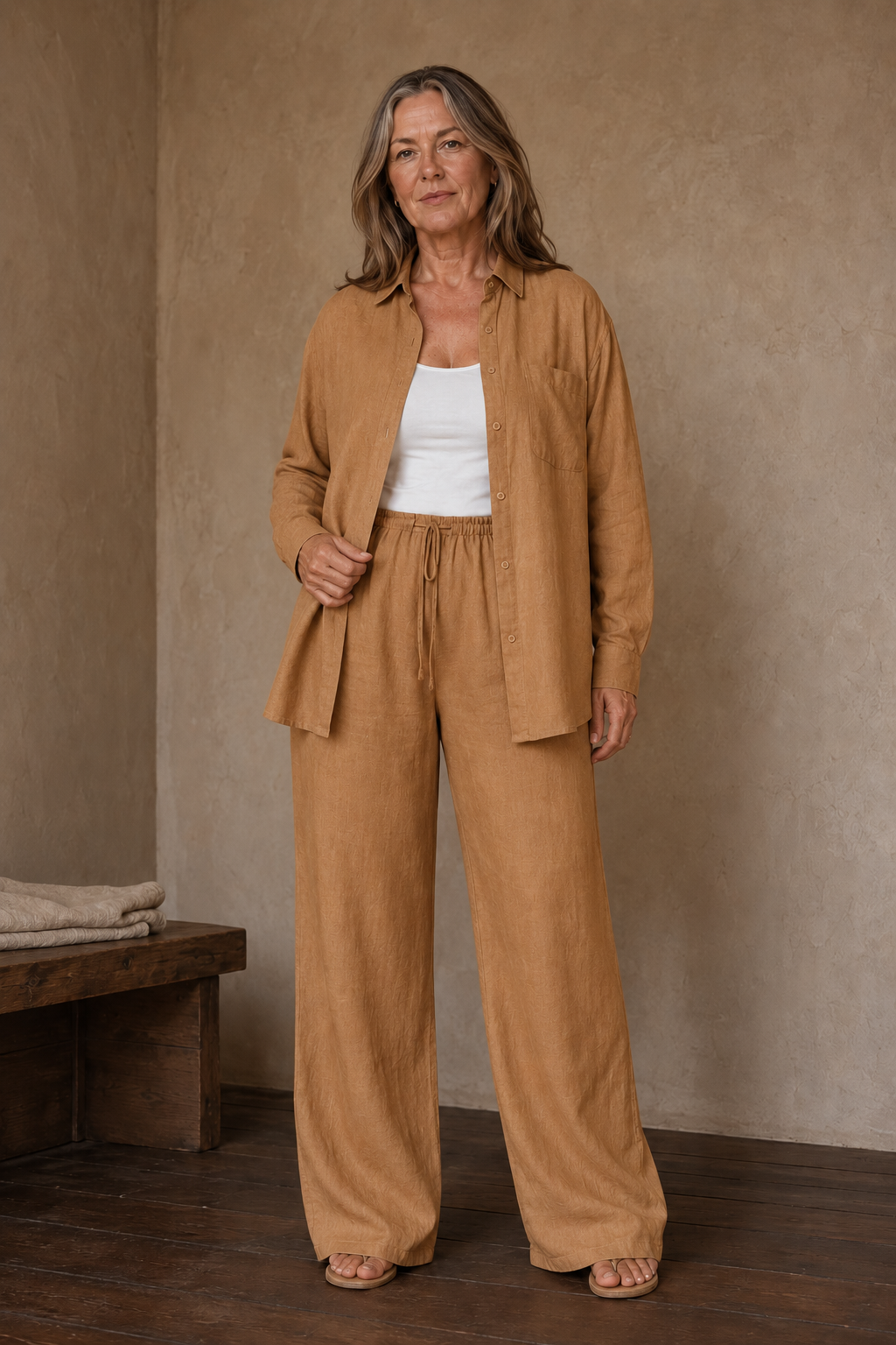 Edwige | Cotton Linen Two Piece Set - Camel