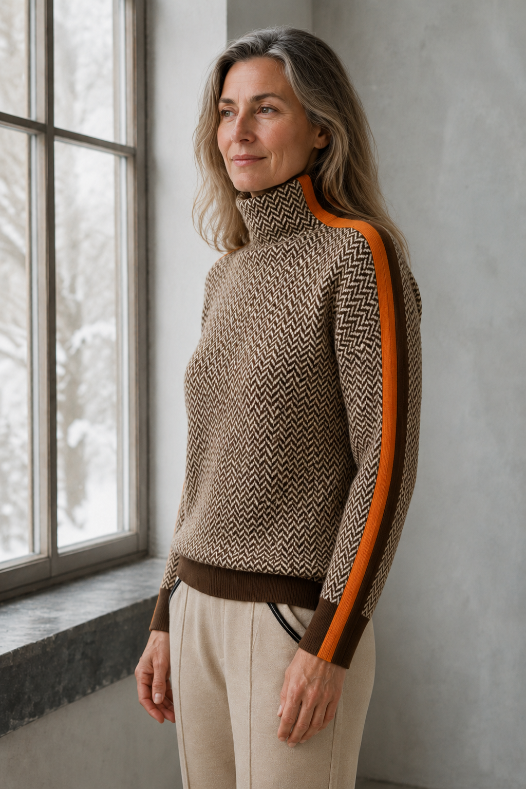 Elara | Turtleneck with Contrasting Stripes - Orange