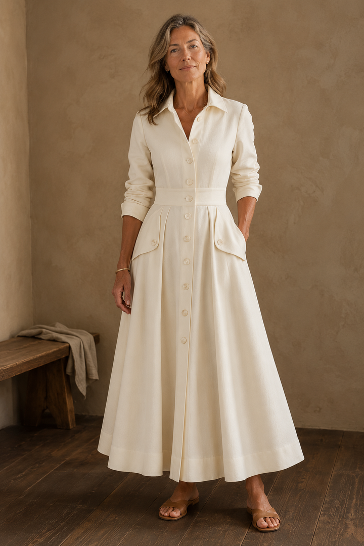 Martha | Pleated Button-Front Maxi Dress
