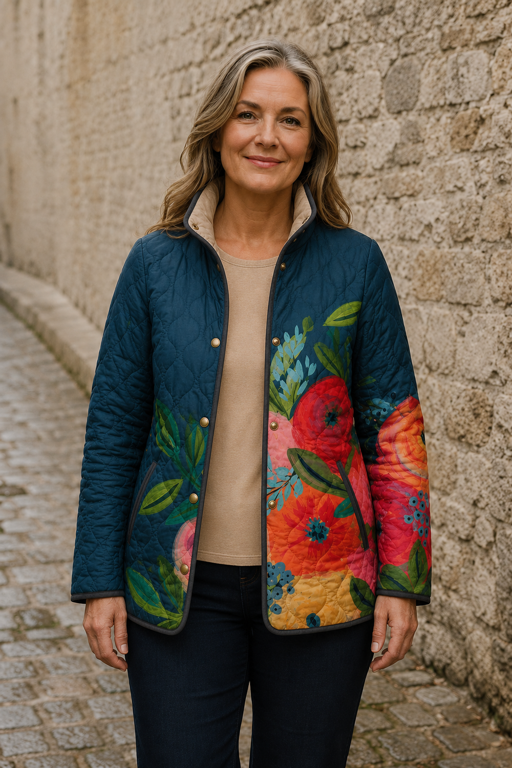 Elina vintage floral quilted jacket open