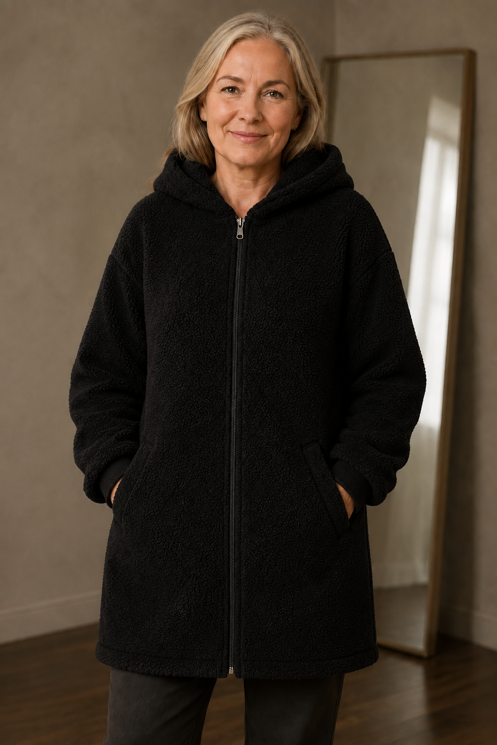 Elmire | Deep Pile Teddy Fleece Coat - Black