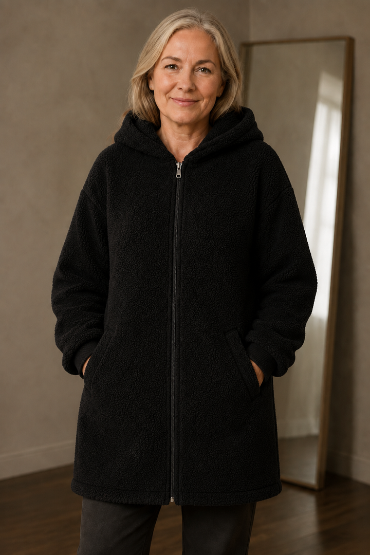 Elmire | Deep Pile Teddy Fleece Coat - Black